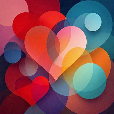 The primary subject of the image is a heart-shaped design, which is the main focus of the image. The setting is a colorful background, with a variety of colors and shapes. The visual style is a combination of digital art and illustration, creating a unique and vibrant appearance. The colors and mood of the image are predominantly warm and inviting, with a sense of love and affection conveyed through the heart shape.